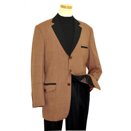 Apollo King Tan / Brown With Black Contrast Lapel / Trimming Super 160's Wool Blazer Jacket E4-A02